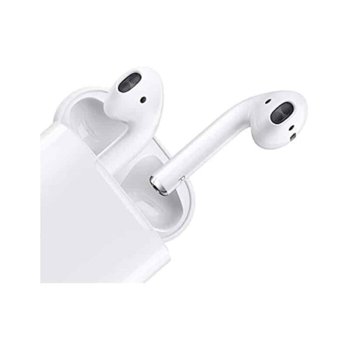 Apple AirPods 2nd Generation wireless earbuds in white with built-in microphones