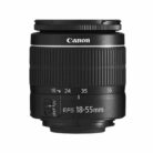 Canon EF-S 18-55mm zoom lens with autofocus switch and focal length markings.