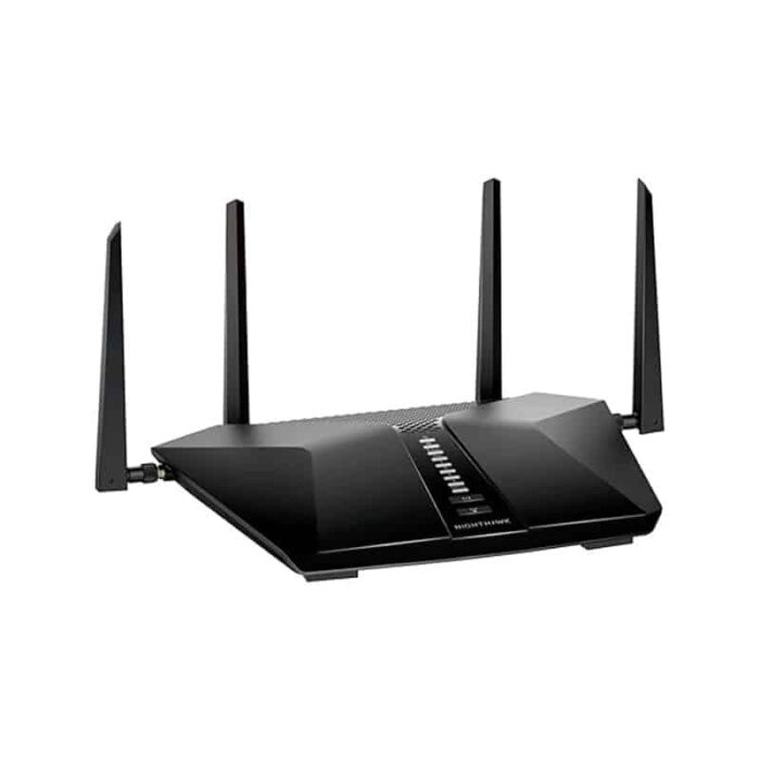 Nighthawk Router Netgear Nighthawk AX5 AX4200 WiFi 6 router with four external antennas.