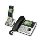 VTech cordless home phone with base unit and digital answering machine display.