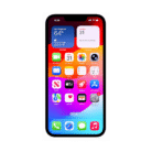 Front view of an Apple iPhone 14 in Midnight finish displaying the iOS home screen on a clean white background.