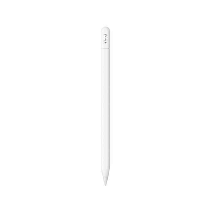 Apple Pencil (USB-C) in white shown vertically against a light gray background.