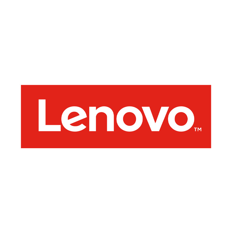 Lenovo logo in bold white text on a red rectangular background.