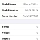 Screenshot of an iPhone “About” screen showing iPhone 13 Pro details, iOS version 18.6.2, 128 GB capacity, and serial number information.