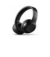 Black wireless over-ear headphones with cushioned ear cups and a minimalist logo-free design on a light gray background.