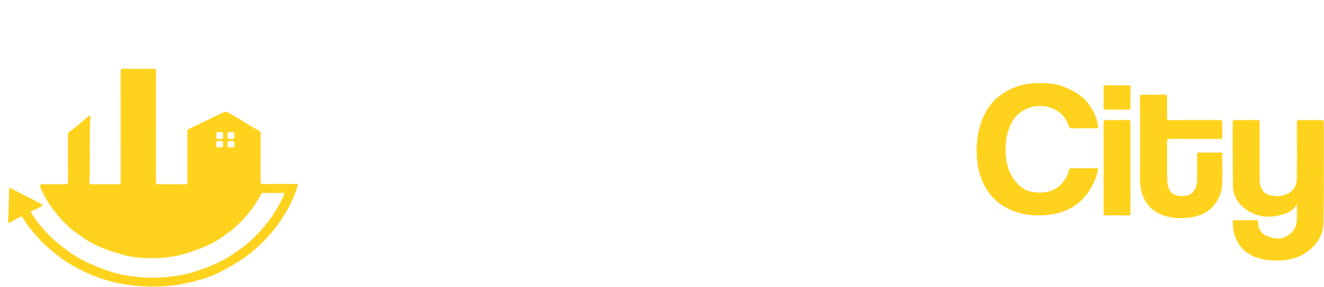 Reboot City logo featuring a stylized yellow city skyline enclosed by circular arrows, representing renewal, quality, and value.