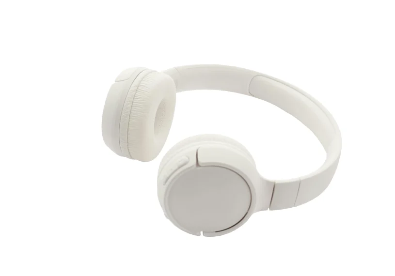 A white headphones with a white background